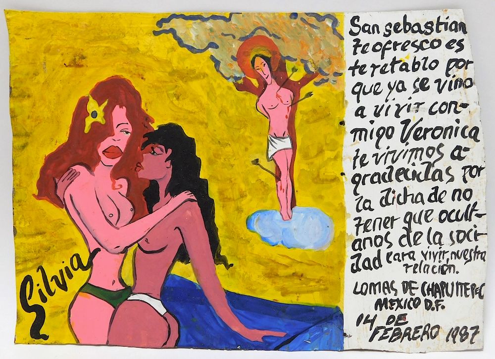 Appraisal: Mexican Religious Retablo Painting of Nude Women Mexico th Century