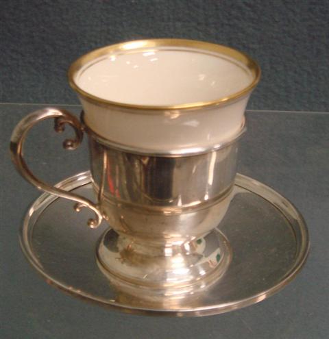 Appraisal: sterling silver framed Lenox demitasse cups saucers TO Estimate -