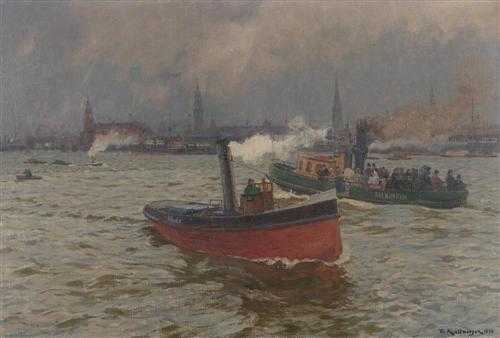 Appraisal: KALLMORGEN FRIEDRICH Hamburg - Gr tzingen Ships in London Oil