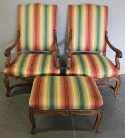 Appraisal: Pair of Armchairs and Ottoman From a Park Avenue NYC