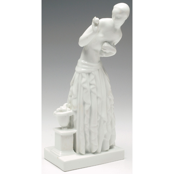 Appraisal: Dahl Jensen sculpture woman with long ruffled skirt holding fruit