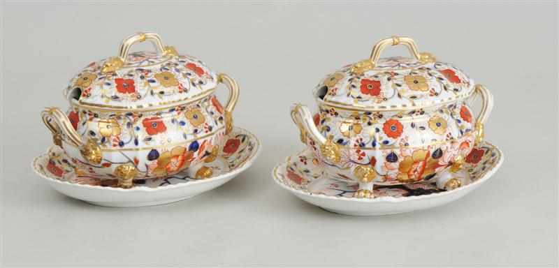 Appraisal: PAIR OF DERBY ''JAPAN'' PATTERN PORCELAIN SAUCE TUREENS COVERS AND