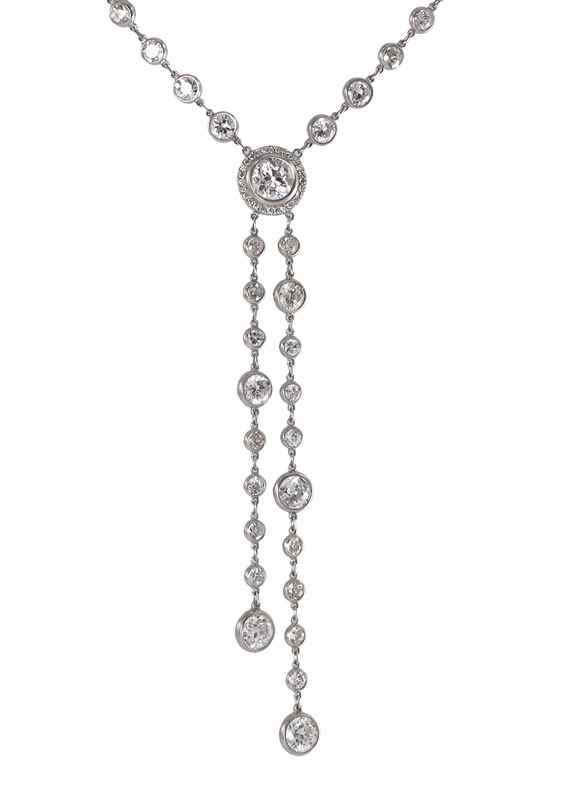 Appraisal: TIFFANY INSPIRED PLATINUM SWING DROP NECKLACE OF DIAMONDS Hand made