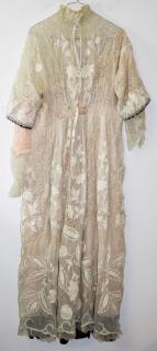 Appraisal: Ca Victorian White Sheer Cotton Dress Inset With Lace And