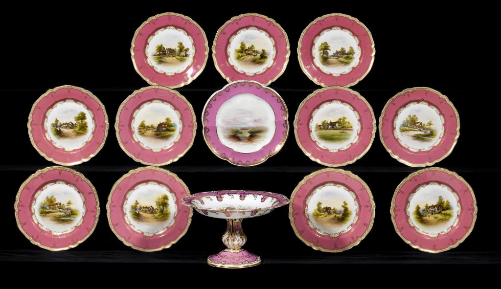 Appraisal: A SET OF ELEVEN ROYAL WORCESTER DESSERT PLATES printed and