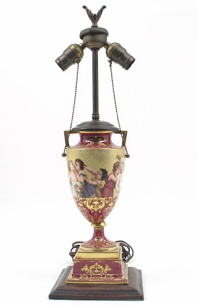 Appraisal: A Vienna style porcelain urn now mounted as a lamp