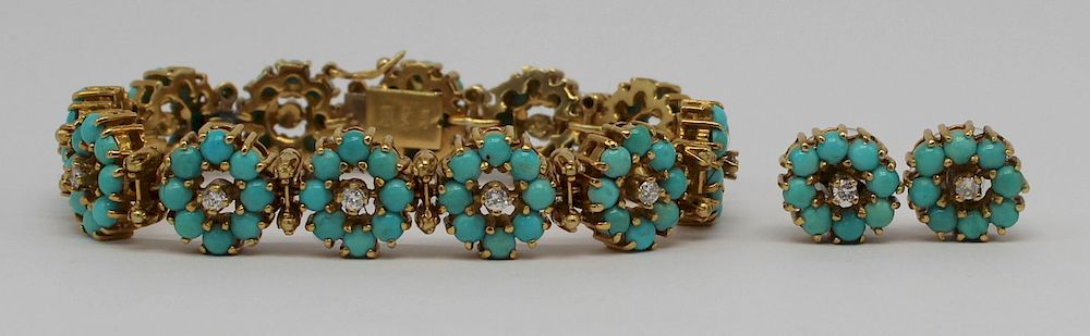 Appraisal: JEWELRY kt Gold Turquoise and Diamond Suite Signed jewelry suite