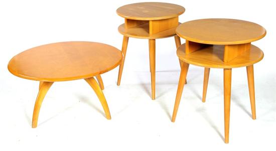 Appraisal: THREE MODERN TABLES All Heywood Wakefield Massachusetts th century maple