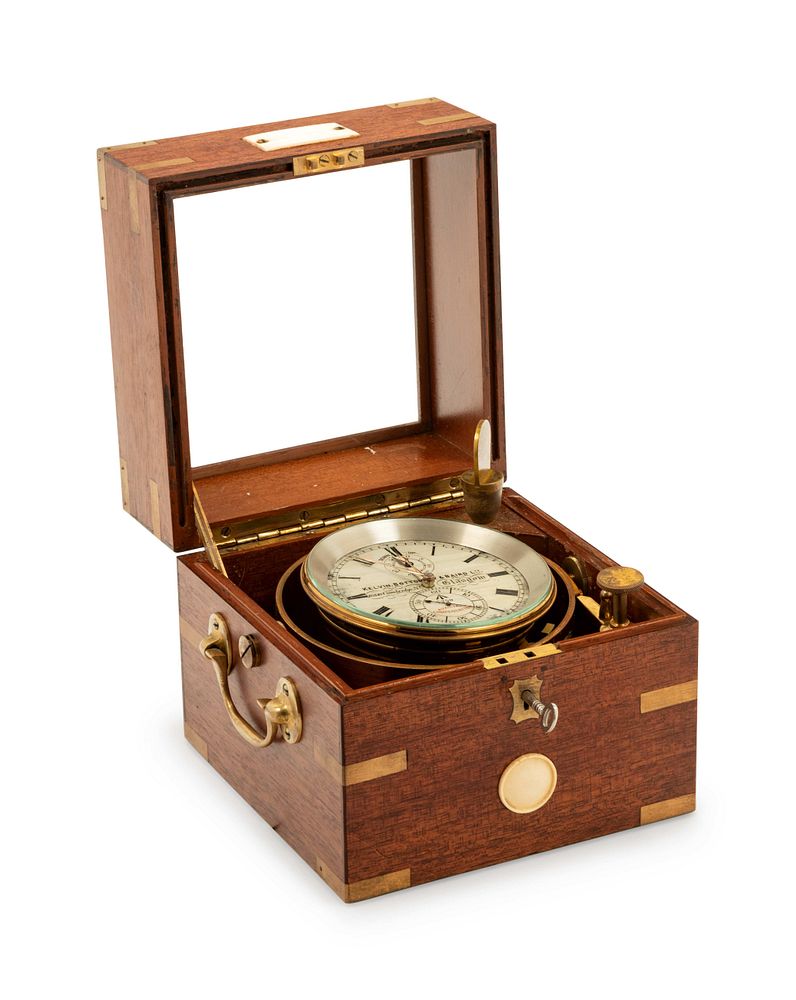 Appraisal: A Scottish Mahogany Cased Three-Day Ship's Chronometer A Scottish Mahogany