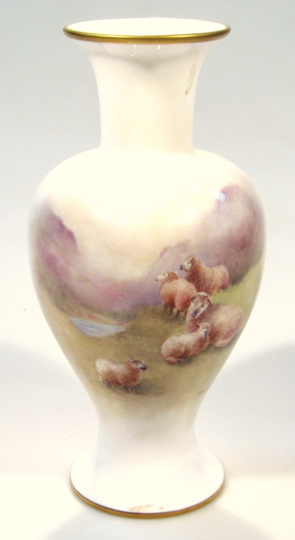 Appraisal: A thC bone china vase the shouldered circular body handpainted