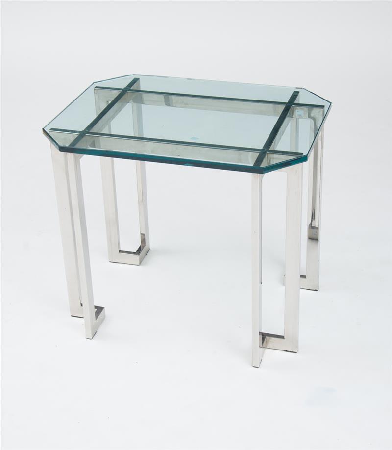 Appraisal: SIDE TABLE 's Chromed metal and glass x x in