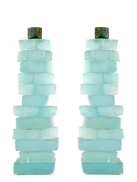 Appraisal: Two pairs of K Anderson stacked frosted glass candlesticks circa