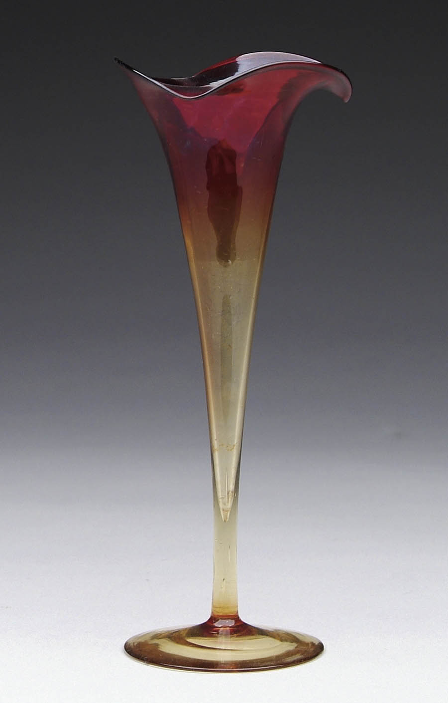 Appraisal: AMBERINA LILY VASE Beautiful Amberina lily vase has lightly ribbed