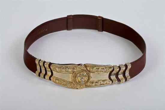 Appraisal: JUDITH LEIBER BROWN LEATHER BELT Retailed Saks Fifth Avenue Gold-tone