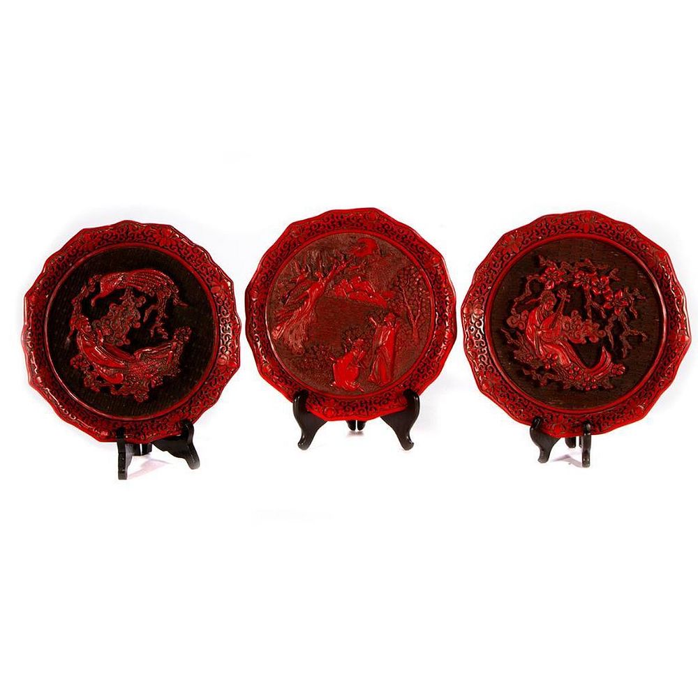 Appraisal: Three commemorative lacquerware plates Three Chinese lacquerware plates with commemorative