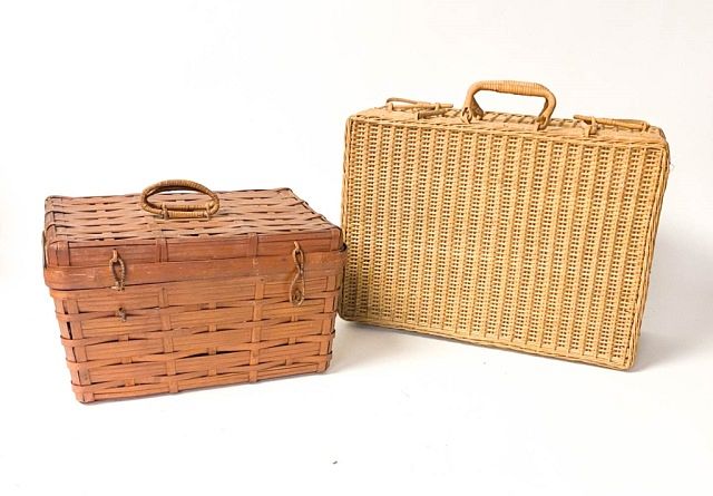 Appraisal: Wood Woven Bags with Handle wood woven bags with handle