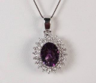 Appraisal: K WHITE GOLD DIAMOND AND AMETHYST PENDANT NECKLACE WHITE GOLD