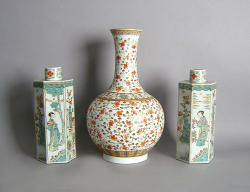 Appraisal: Pair of contemporary Chinese porcelain covered jars h together with