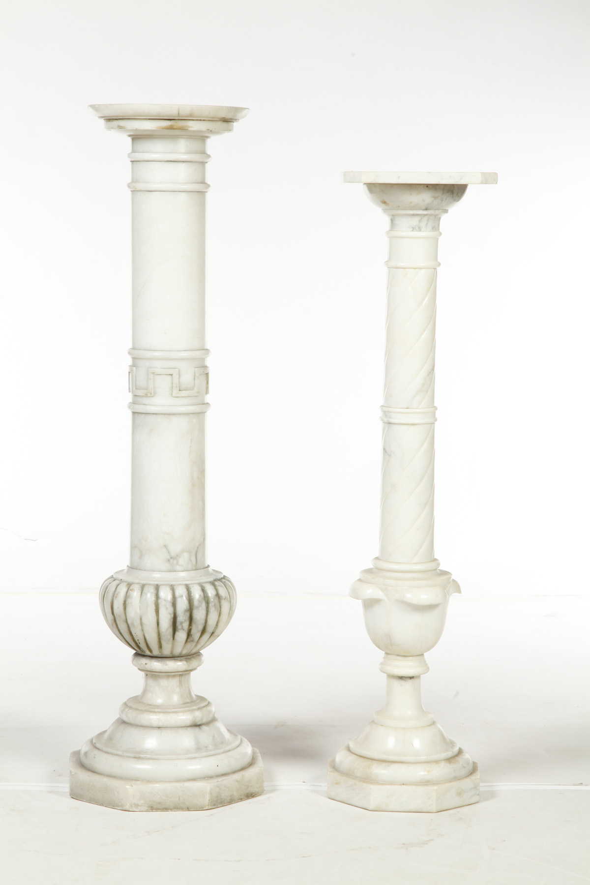 Appraisal: TWO ITALIAN MARBLE PEDESTALS Twentieth century White two part pedestals