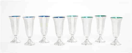 Appraisal: A Set of Eight American Enameled Sterling Silver Cordials Gorham