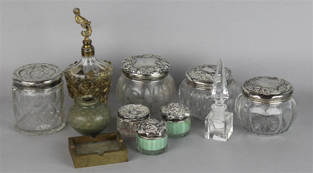 Appraisal: COLLECTION OF DRESSING TABLE ACCESSORIES including seven silver mounted glass