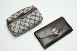 Appraisal: Gucci Monogram Clutch Leather Wallet Vintage Vintage Gucci handbags a