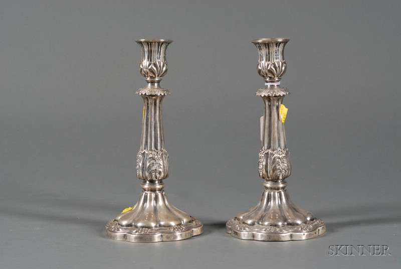 Appraisal: Pair of William IV Victorian Weighted Silver Candlesticks Sheffield makers'