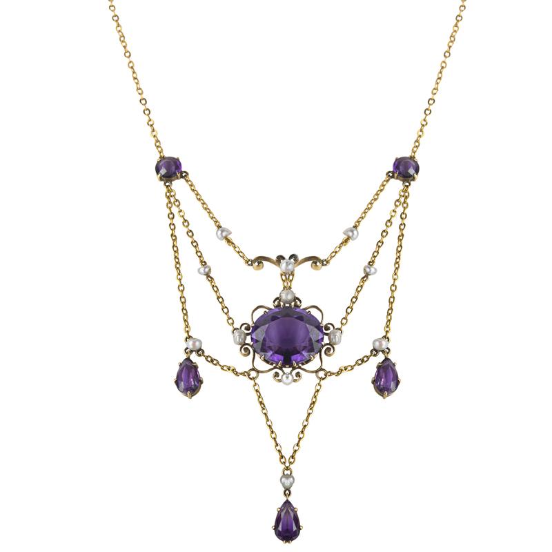 Appraisal: BELLE EPOQUE AMETHYST AND PEARL FESTOON NECKLACE Condition Report