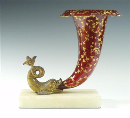 Appraisal: A th century ruby glass desk cornucopia the glass with