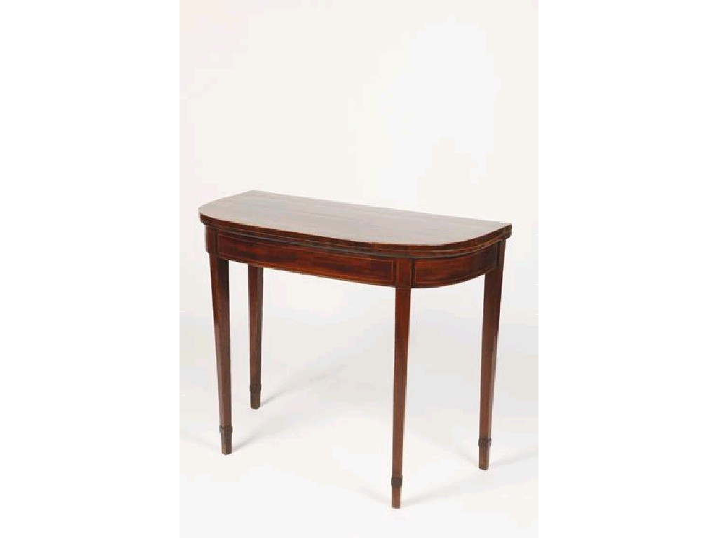 Appraisal: A GEORGE III MAHOGANY CARD TABLE of Sheraton design with