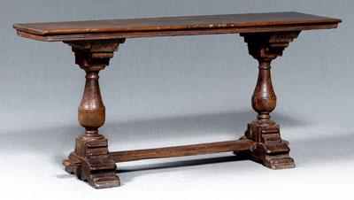 Appraisal: Continental Baroque walnut table single board top baluster turned supports