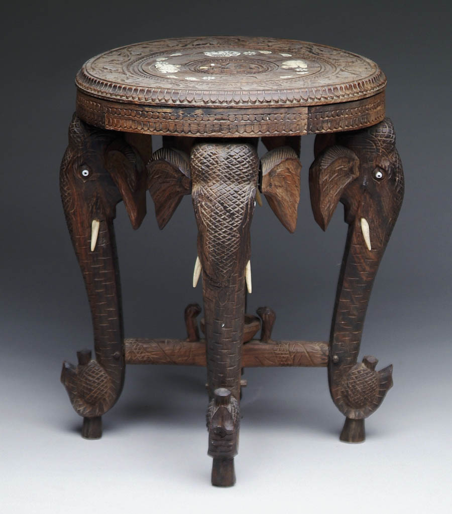 Appraisal: INLAID FIGURAL TEAK STAND India first half of the th