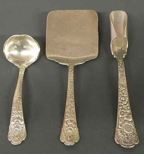 Appraisal: Three sterling silver serving pieces by Gorham in the Cluny