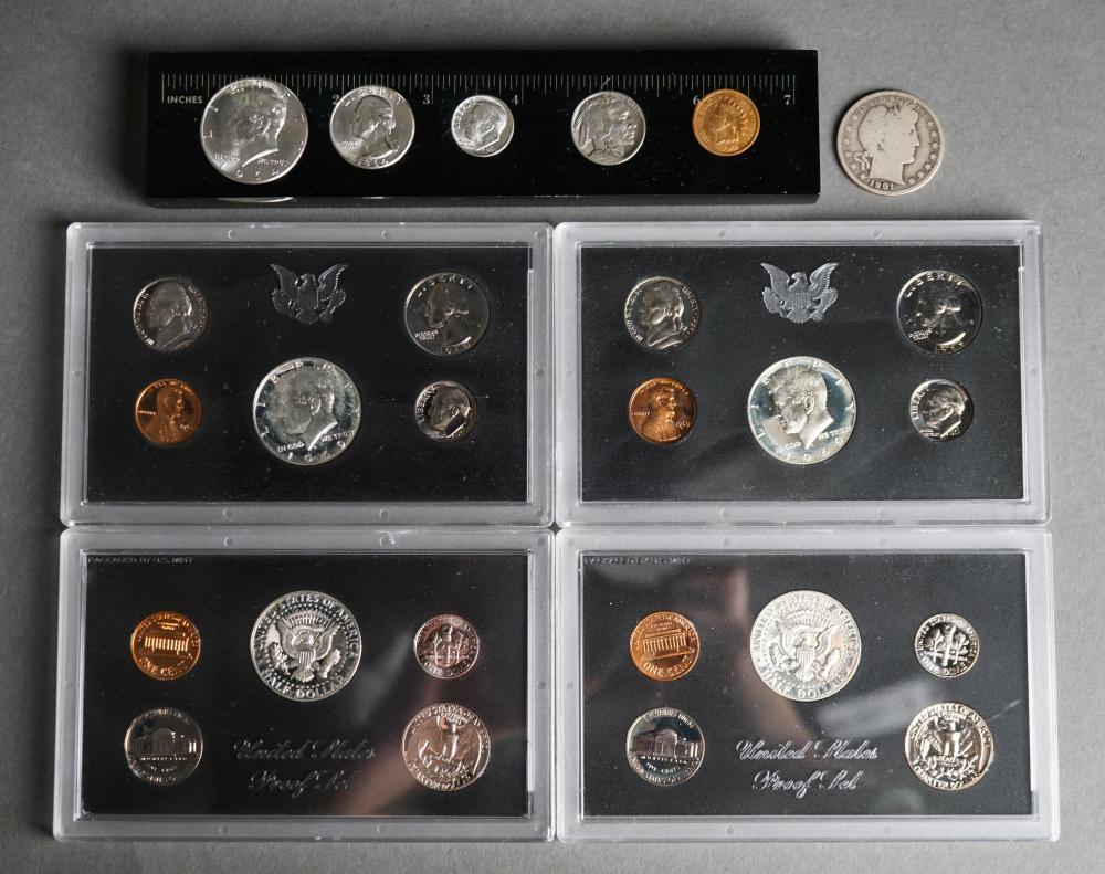 Appraisal: FOUR U S PROOF SETS A FIVE-COIN ENCASED SET AND