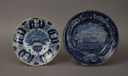 Appraisal: Delftware Blue and White Plate Together with a Staffordshire blue