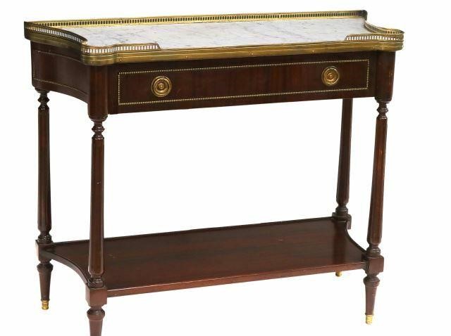 Appraisal: French Louis XVI style marble-top mahogany console table early th