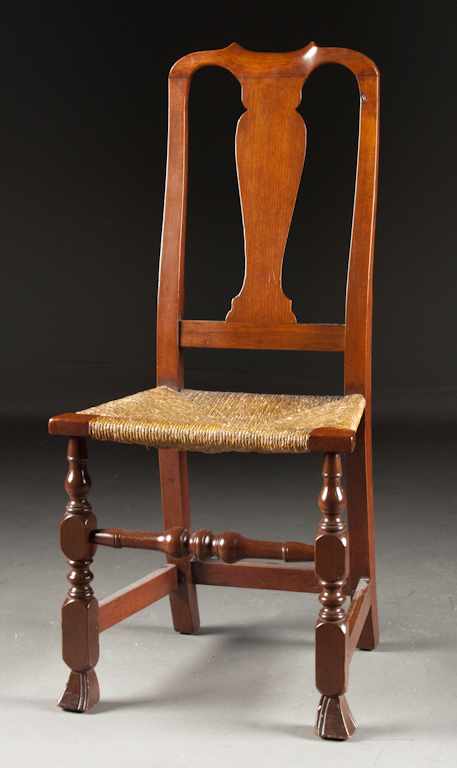 Appraisal: Queen Anne mahogany rush-seat side chair with Spanish brush feet