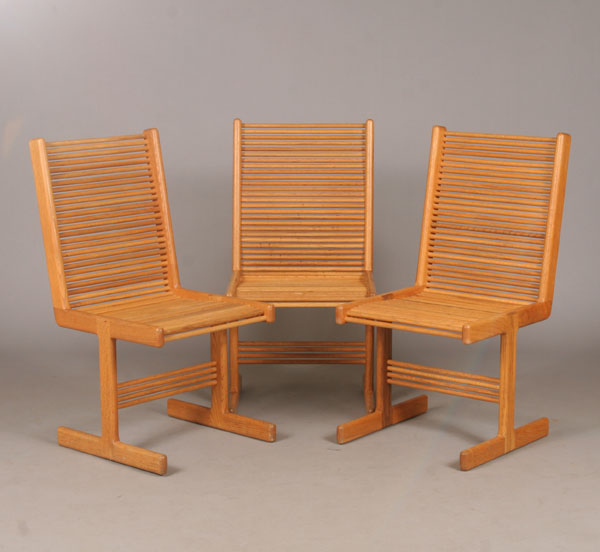 Appraisal: Three Modern design spindle chairs Bloomington Indiana retailer H x