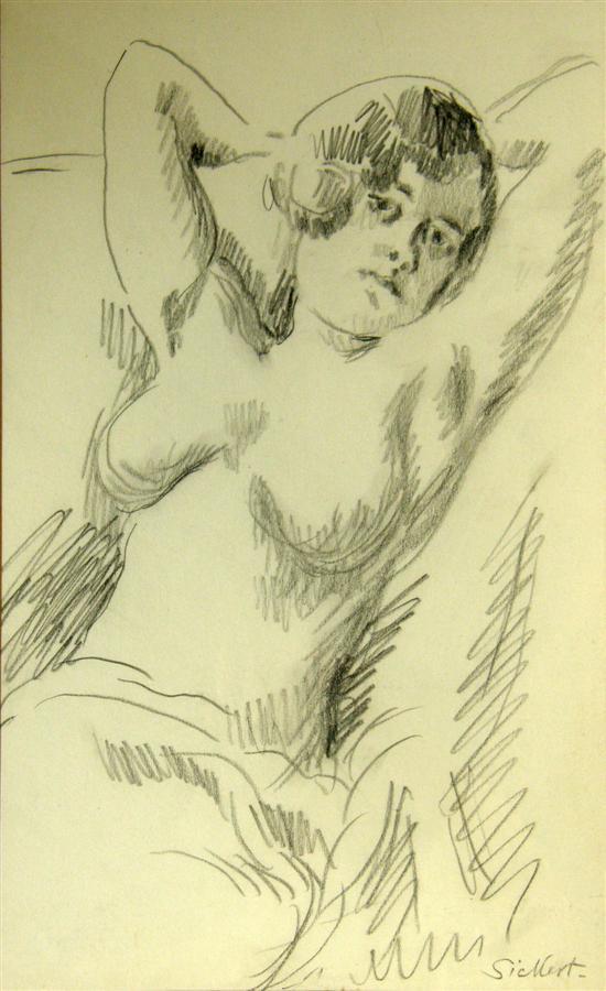 Appraisal: In the manner of Bernard Sickert charcoal reclining female nude