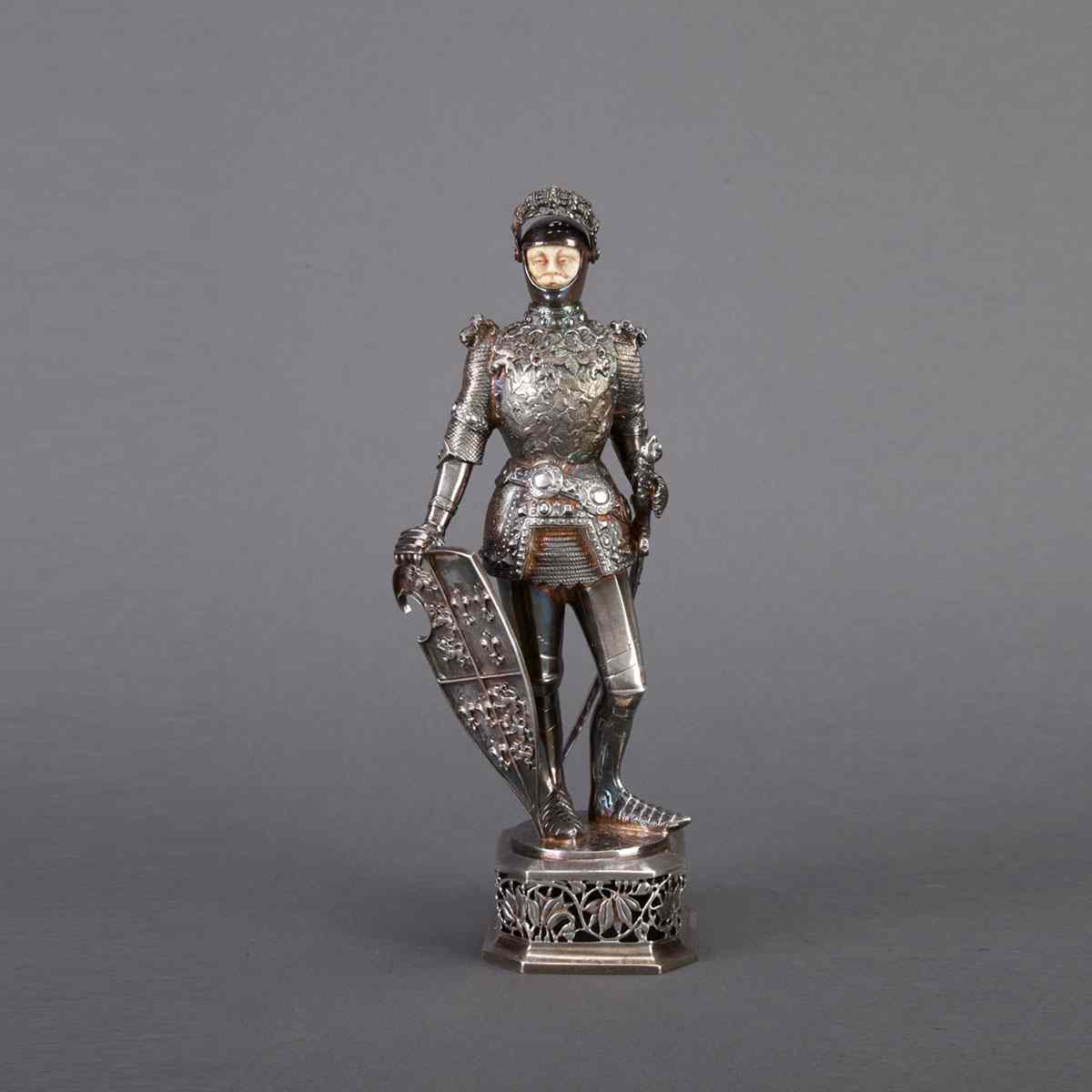 Appraisal: German Silver and Carved Ivory Figure of a Medieval Knight