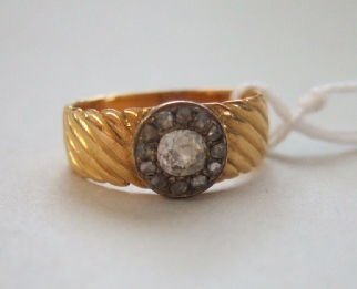 Appraisal: A ct gold band ring with striped decoration later mounted