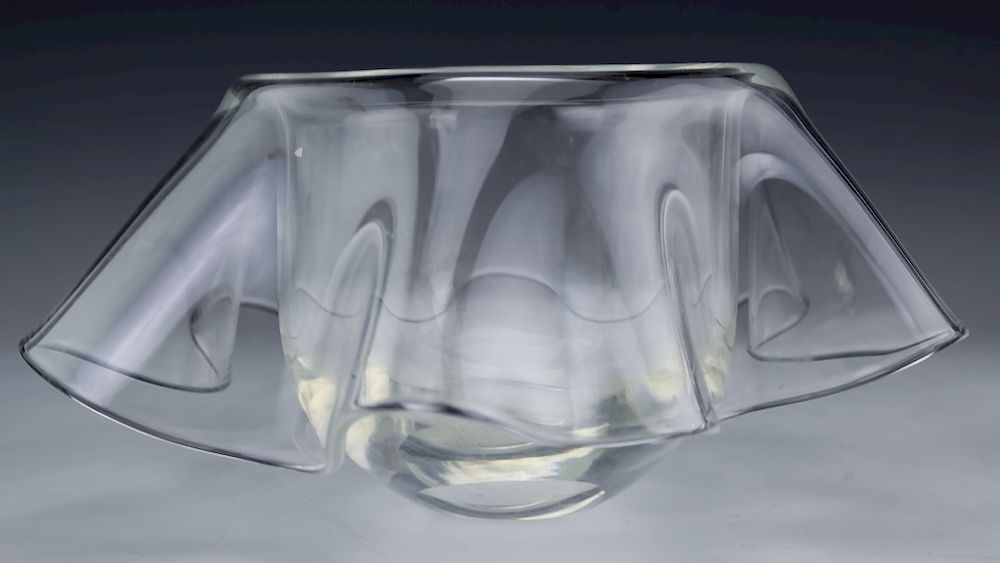 Appraisal: Steuben American Studio Glass Crystal Lobed Bowl Steuben American studio