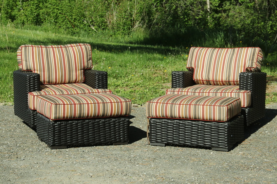 Appraisal: PR SUNWEST WOVEN SWIVEL CHAIRS OTTOMANS Pair of Sunwest Rocking