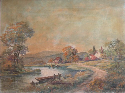 Appraisal: Artist Tournay H possibly Swiss b Title Cottage by Stream