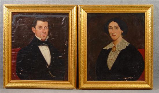 Appraisal: Pair of Oil on Canvas Portraits Unsigned of a Baltimore