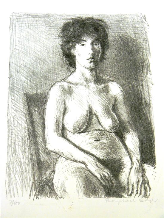 Appraisal: Lithograph by Rafael Soyer depicts a seated female nude signed