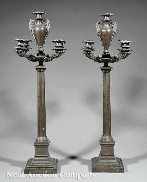 Appraisal: A Fine Pair of Classical Bronze Five-Light Candelabra early th