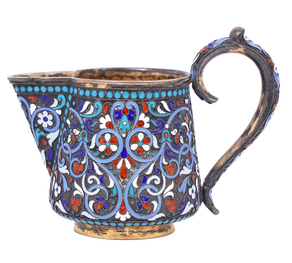 Appraisal: Russian Imperial Gilt Silver Enamel Pitcher Russian Imperial gilt silver