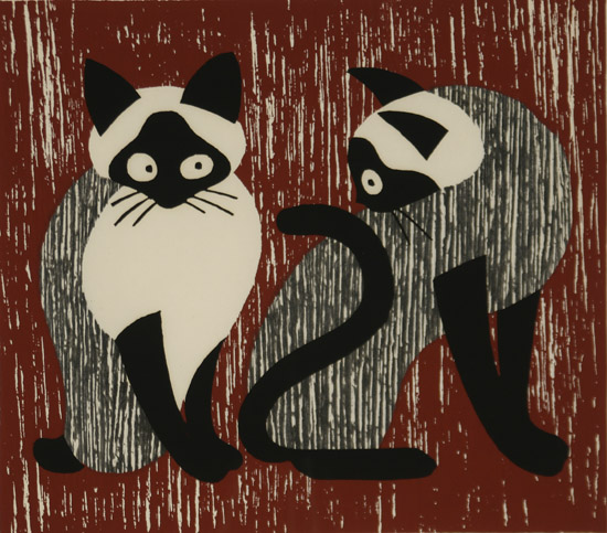 Appraisal: Kiyoshi Saito Japanese - Two Cats Woodblock printed in color