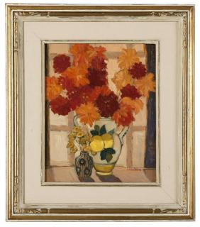 Appraisal: George Spangenberg Still life with zinnias and lemons signed lower